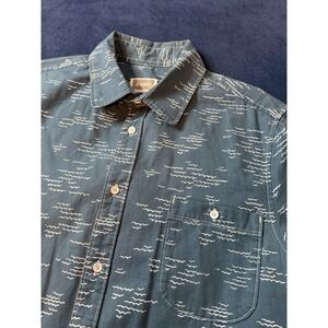 Altamont Men's Large Button Down Camp Shirt Blue Graphic Print Wave 100% Cotton
